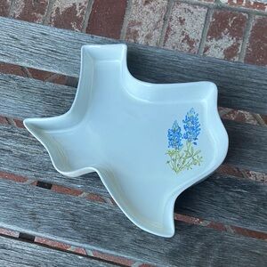 Frankoma Texas Shaped Ceramic Dish with Blue bonnets design